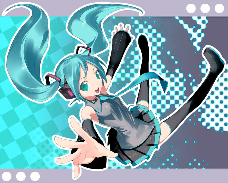 Blue-haired Anime Girl — Cyan, Playful, Headphones, Skirt