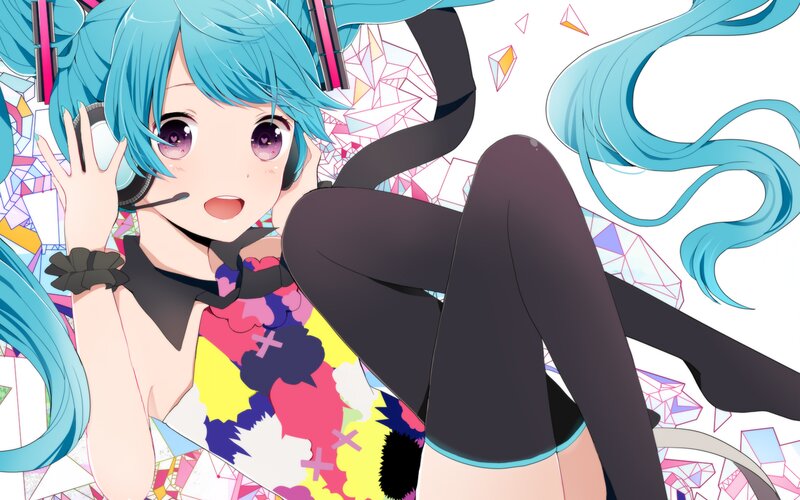 Blue-haired Anime Girl — Cyan, Playful, Headset