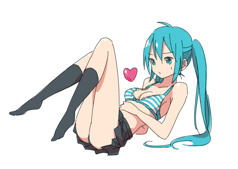 Blue-haired Anime Girl — Cyan, Playful, Heart