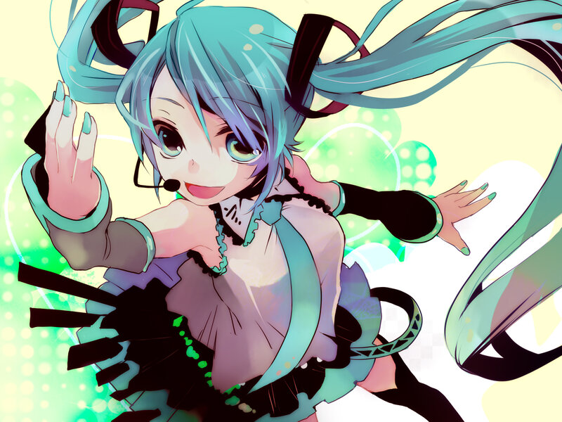 Blue-haired Anime Girl — Cyan, Playful, Microphone