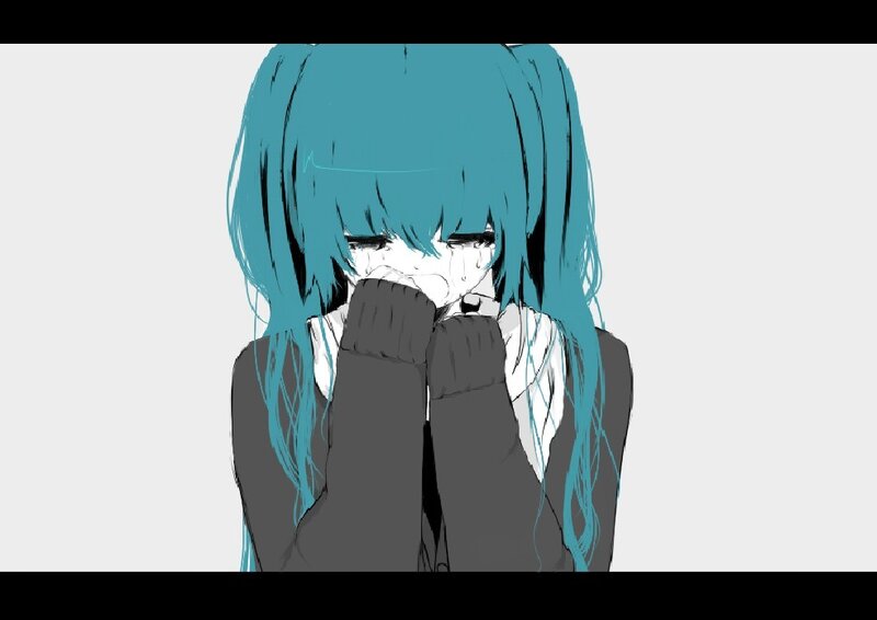 Blue-haired Anime Girl — Cyan, Sad