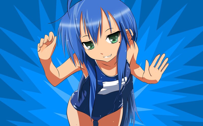 blue-haired anime girl dancing
