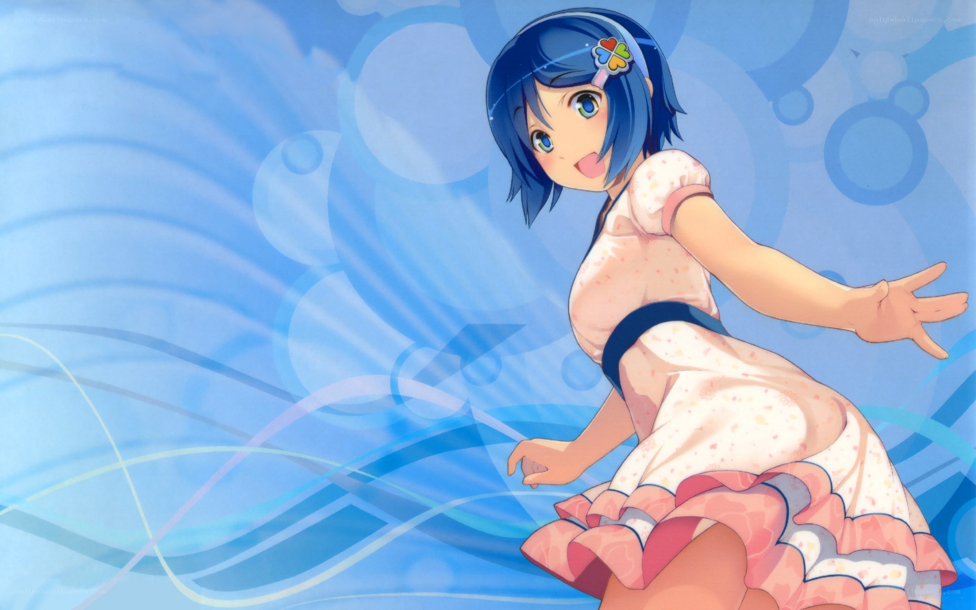 blue-haired anime girl dancing