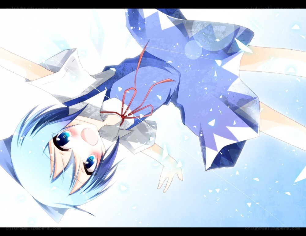blue-haired anime girl falling
