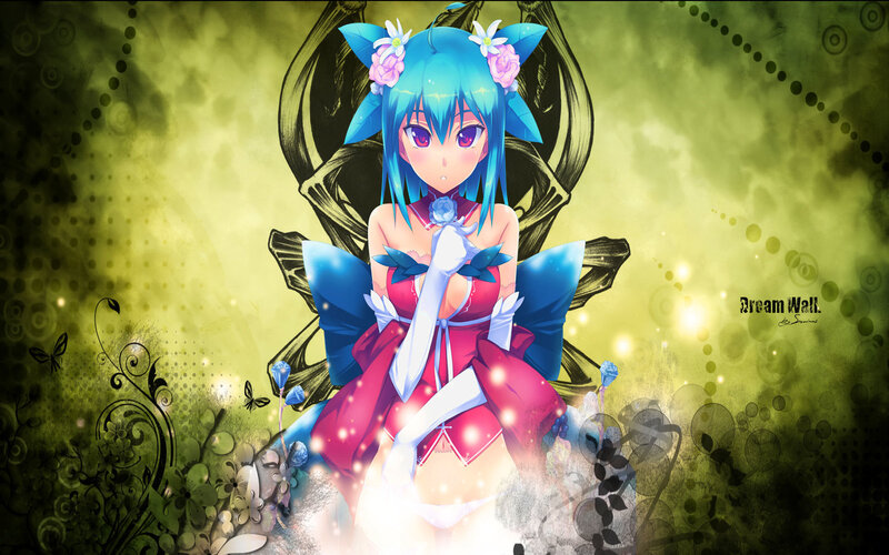 Blue-haired Anime Girl — Green, Dreamy