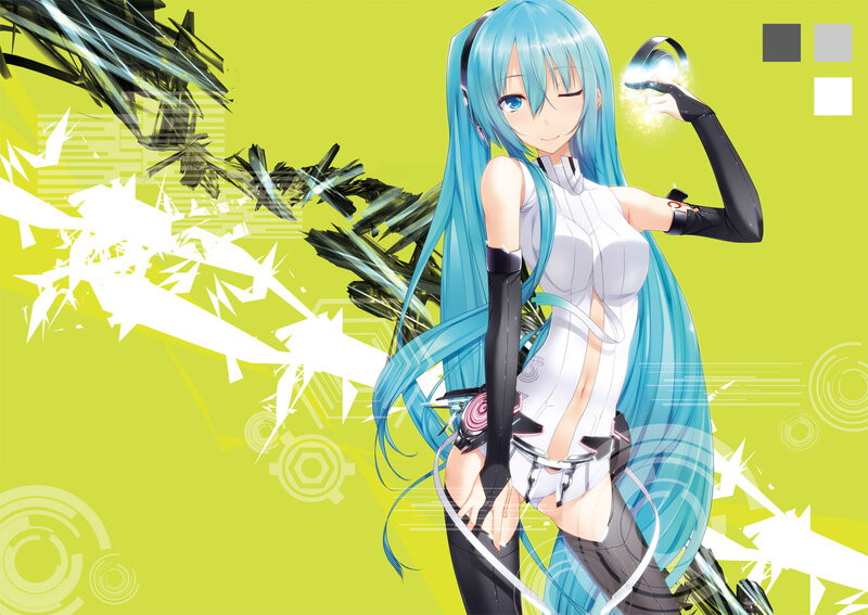 Blue-haired Anime Girl — Green, Energetic