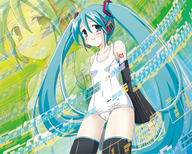 Blue-haired Anime Girl — Green, Futuristic