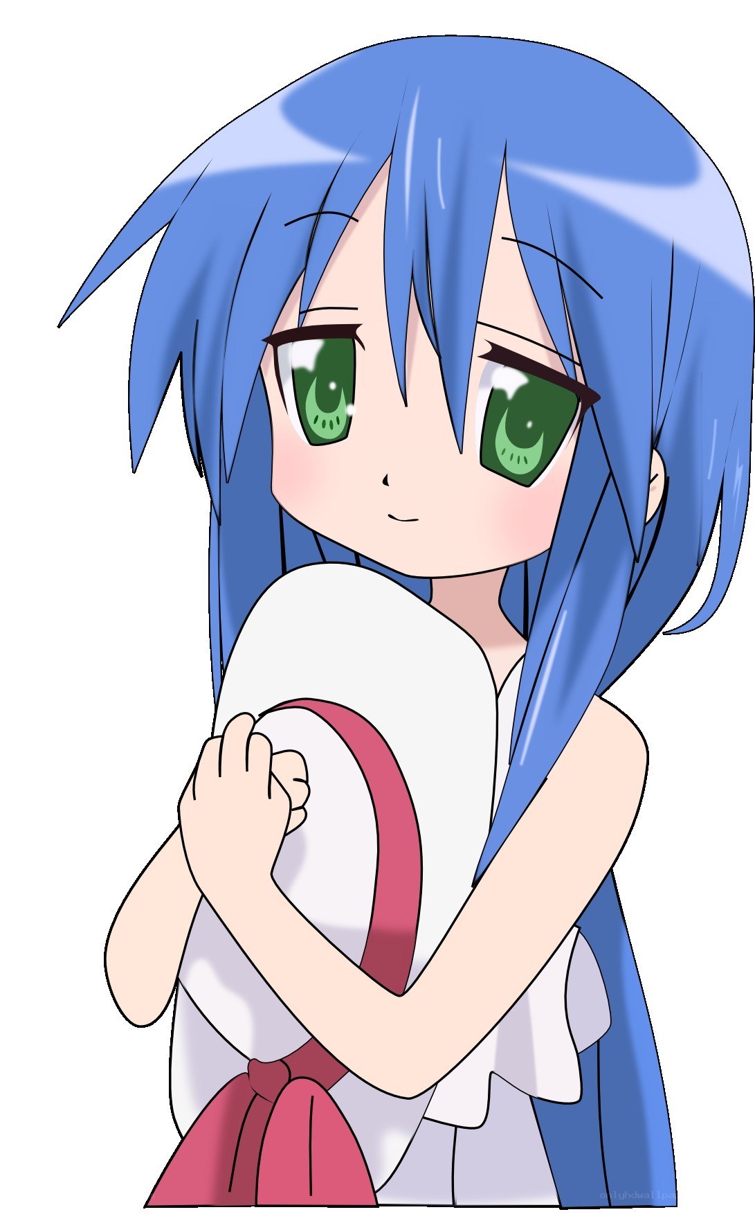 blue-haired anime girl hugging