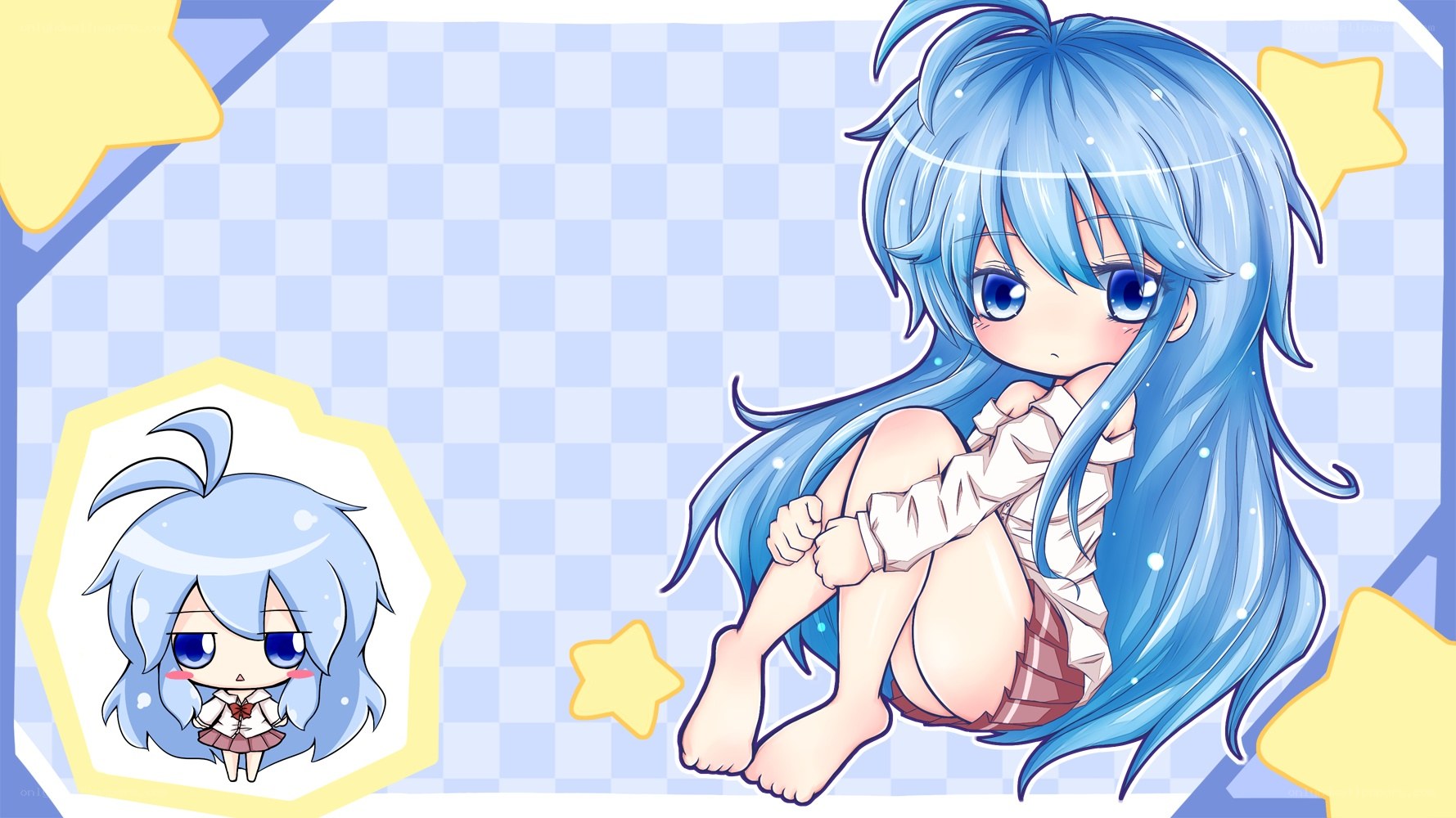 blue-haired anime girl illustration