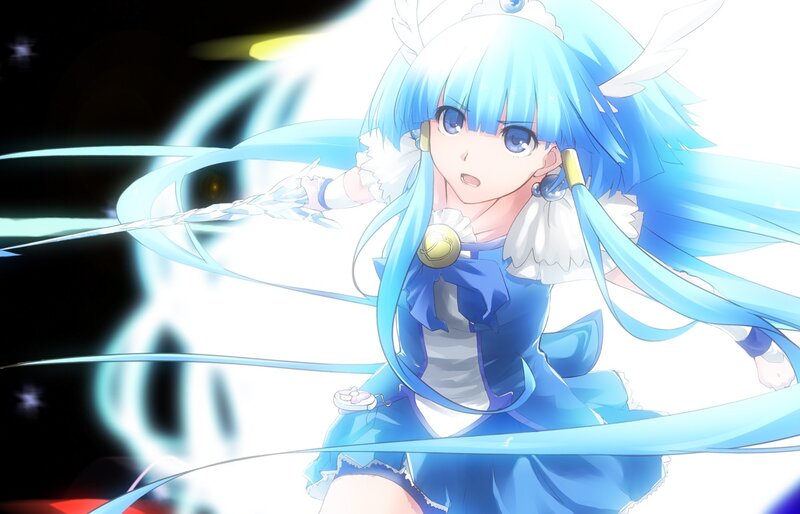 blue-haired anime girl in action