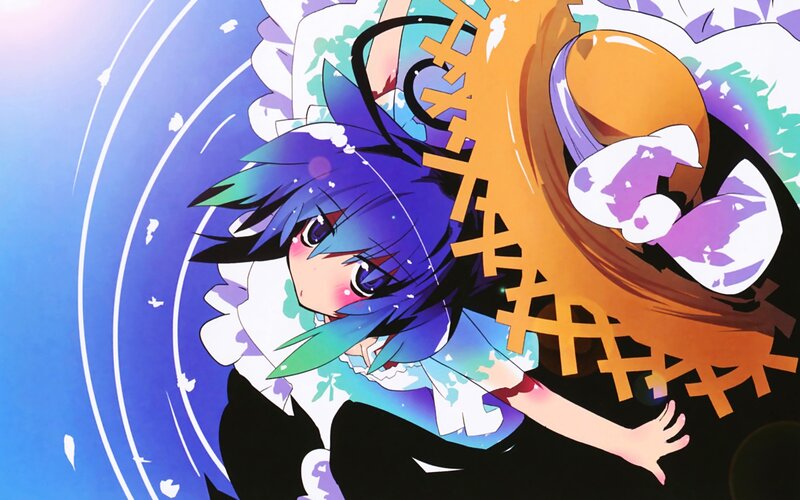 Blue-haired anime girl in action