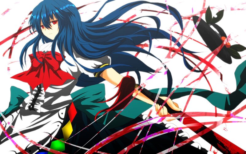 blue-haired anime girl in action