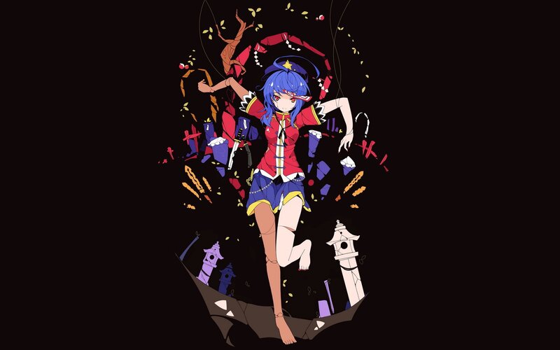 blue-haired anime girl in action