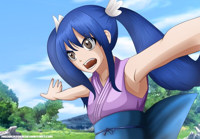 blue-haired anime girl in action