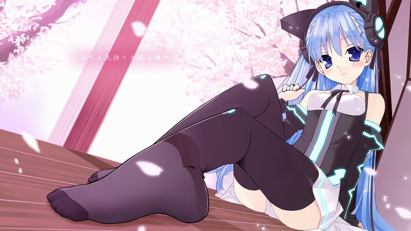 blue-haired anime girl in cherry blossoms