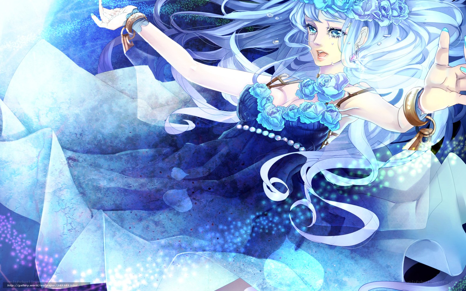 blue-haired anime girl in dress