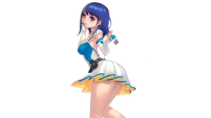 blue-haired anime girl in dress