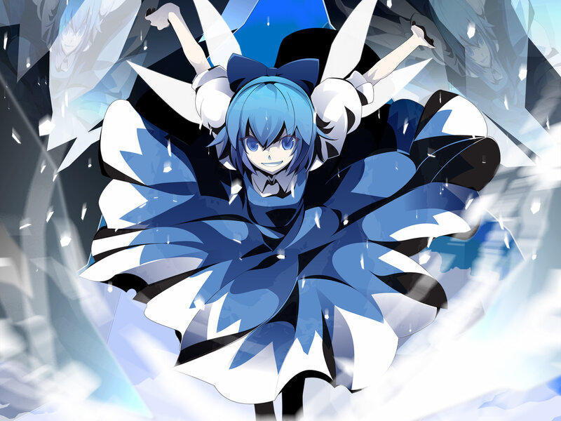 blue-haired anime girl in ice