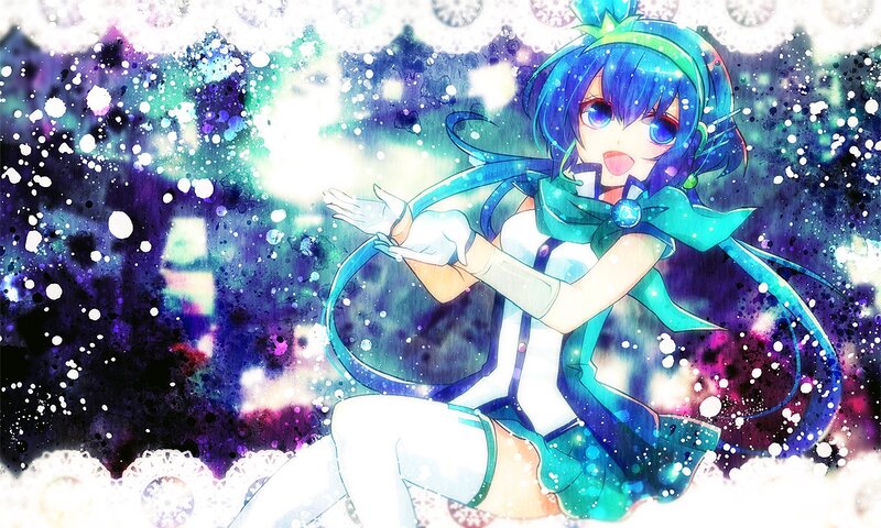 blue-haired anime girl in magical scene
