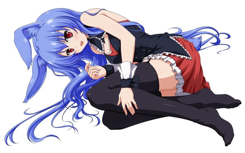 blue-haired anime girl in maid outfit
