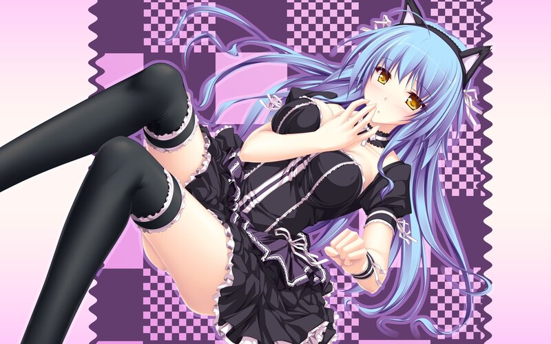 blue-haired anime girl in maid outfit
