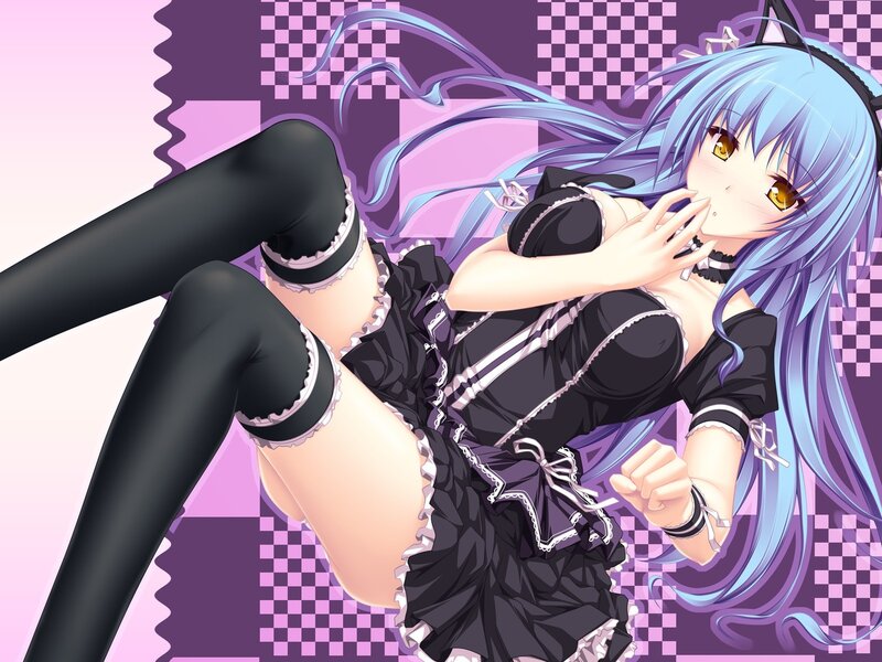 blue-haired anime girl in maid outfit