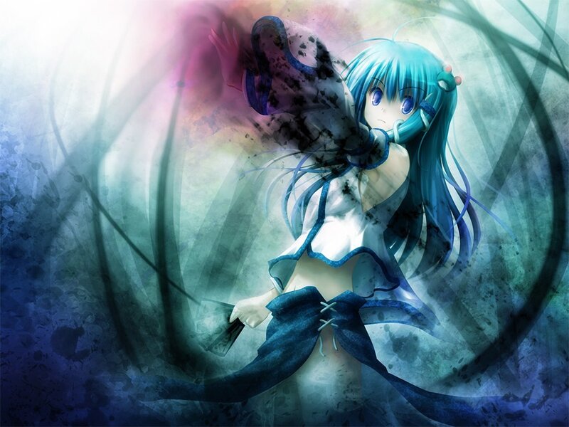 blue-haired anime girl in motion