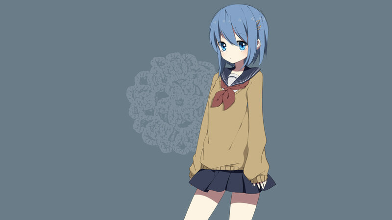 blue-haired anime girl in school uniform