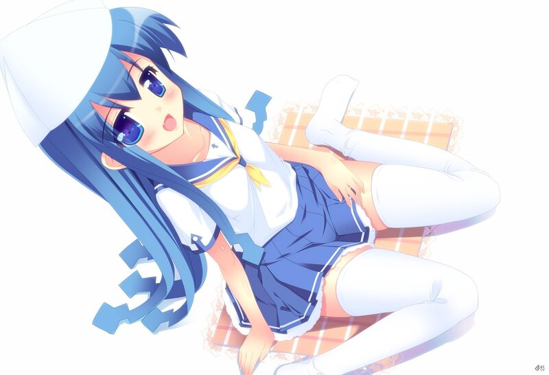 blue-haired anime girl in school uniform