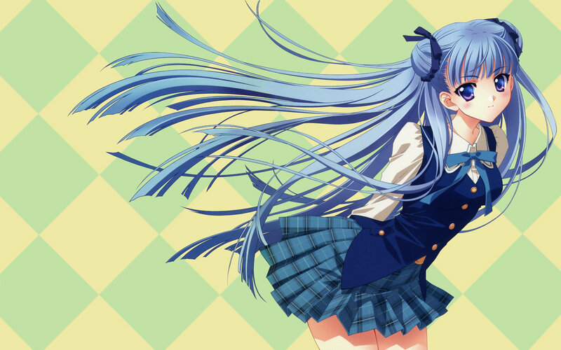 blue-haired anime girl in school uniform