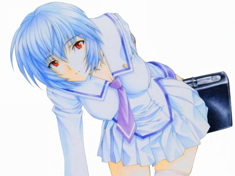blue-haired anime girl in school uniform
