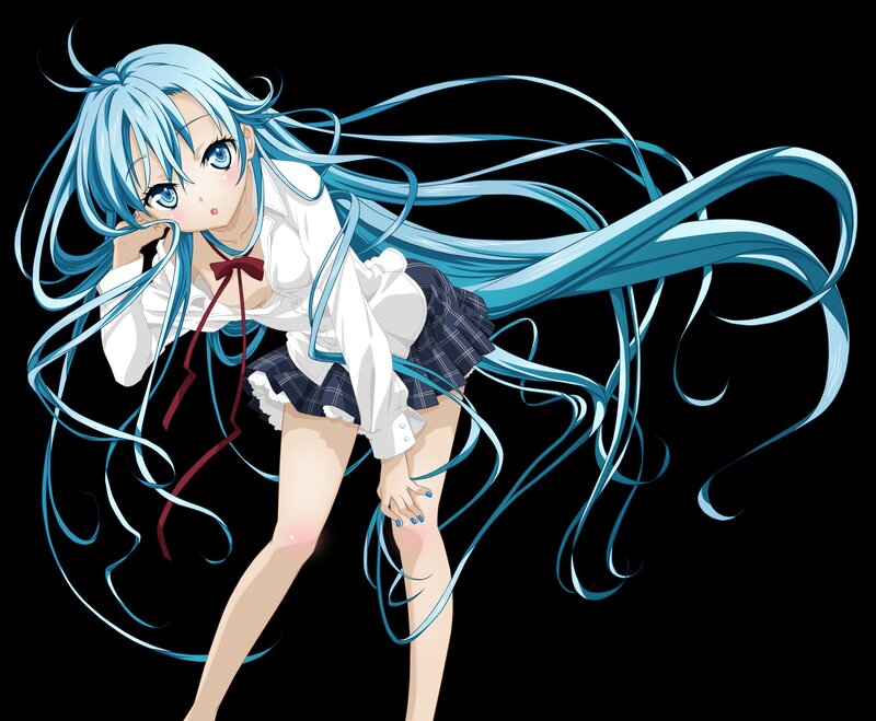 blue-haired anime girl in school uniform