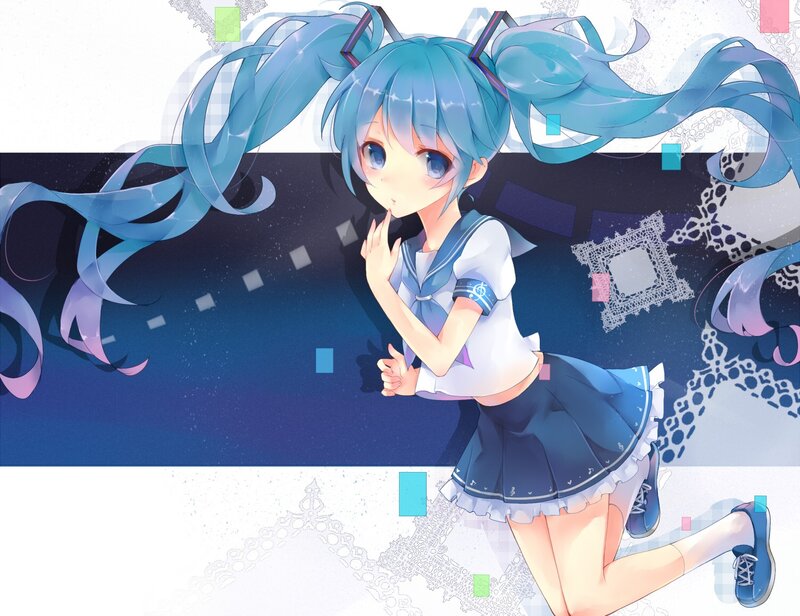 blue-haired anime girl in school uniform