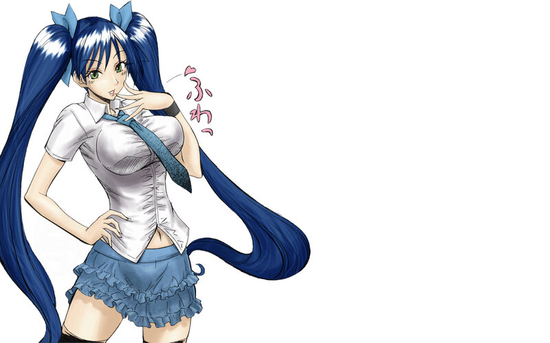 blue-haired anime girl in school uniform