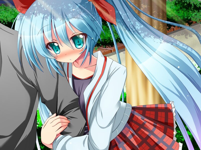 blue-haired anime girl in school uniform