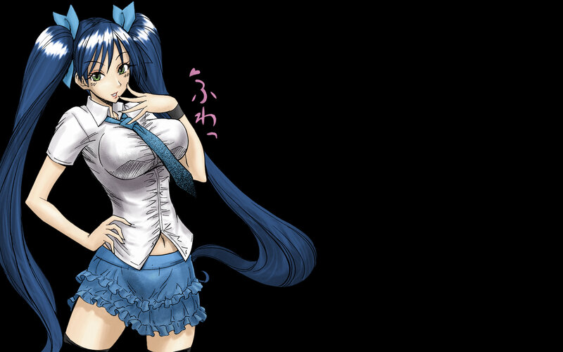 blue-haired anime girl in school uniform