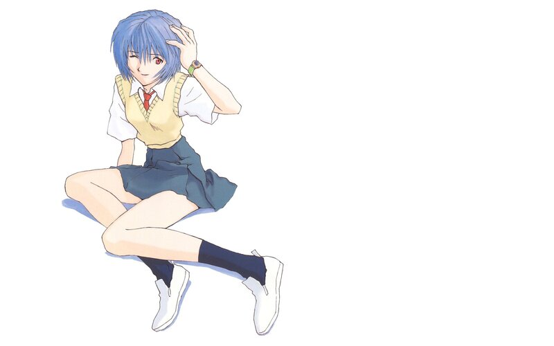 blue-haired anime girl in school uniform