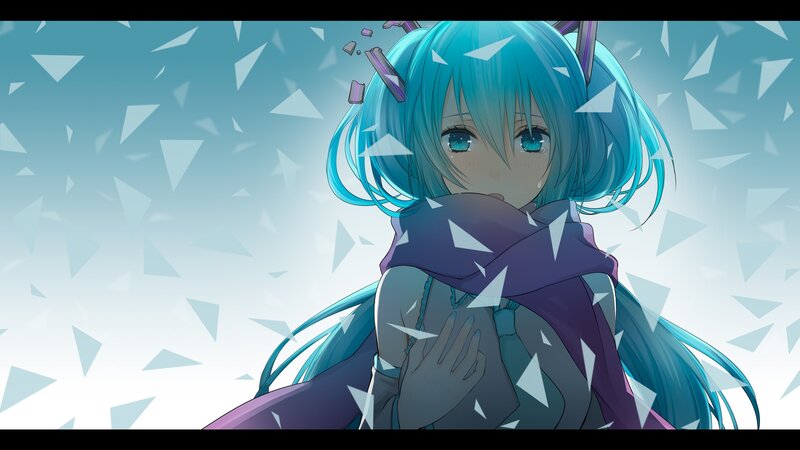 Blue-haired anime girl in snow