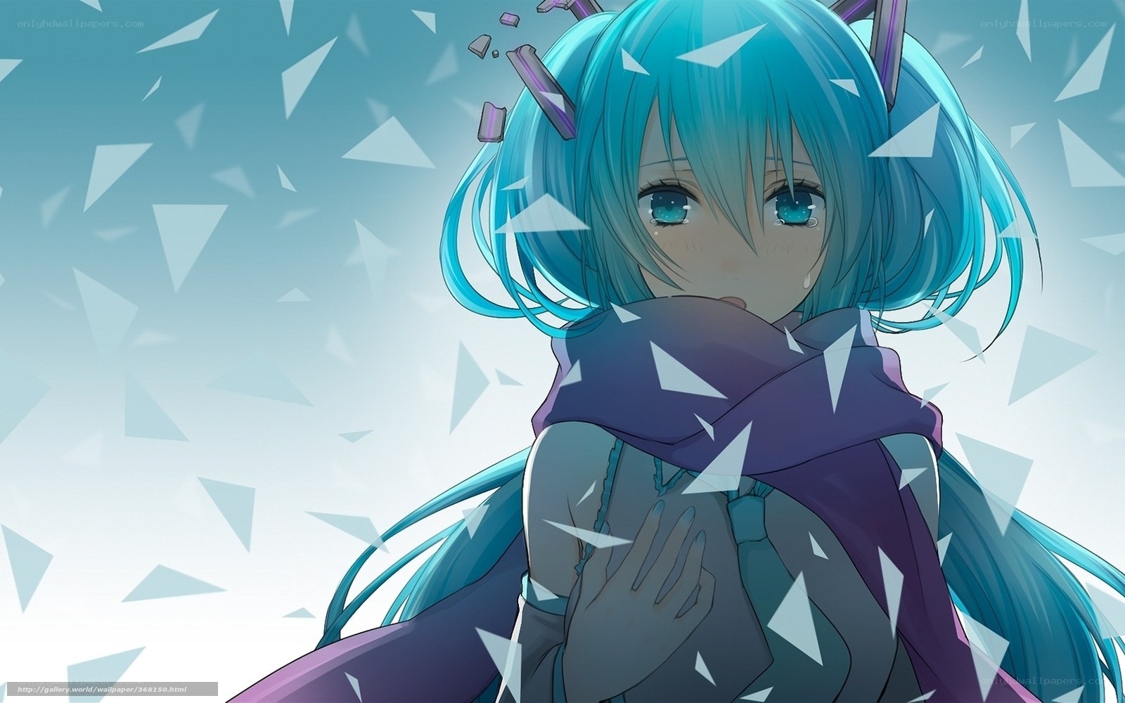 blue-haired anime girl in snow