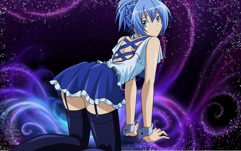 blue-haired anime girl in space