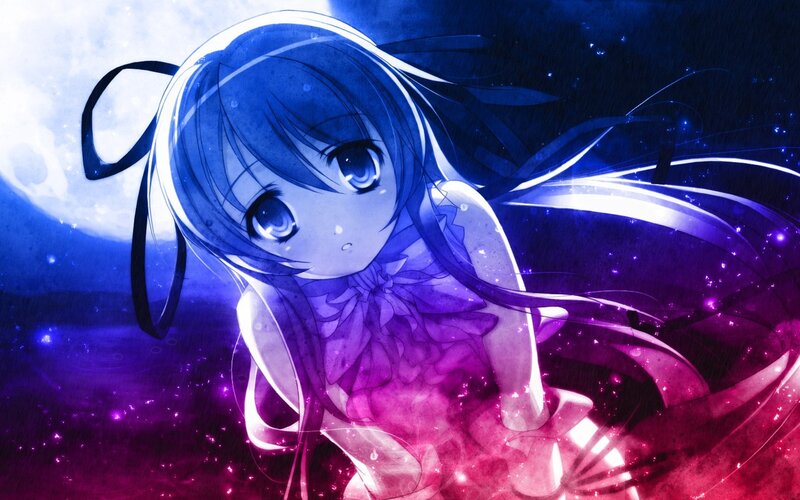 blue-haired anime girl in space