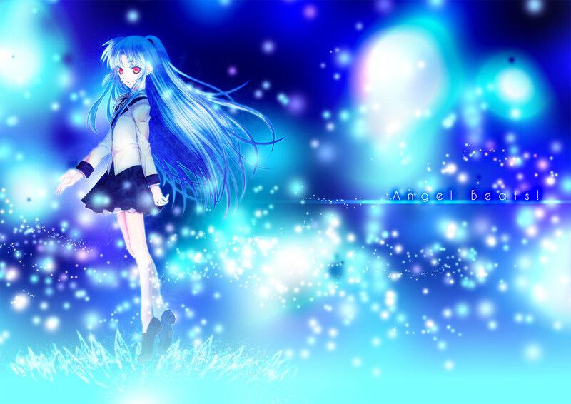 Blue-haired anime girl in sparkles