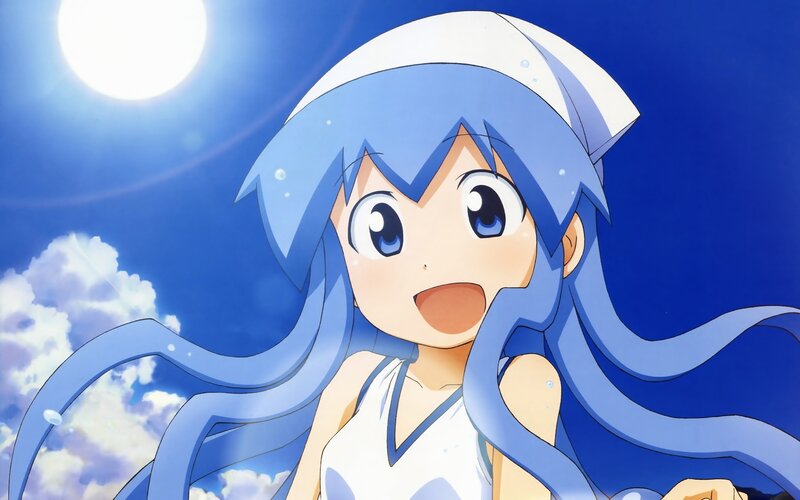 blue-haired anime girl in sun