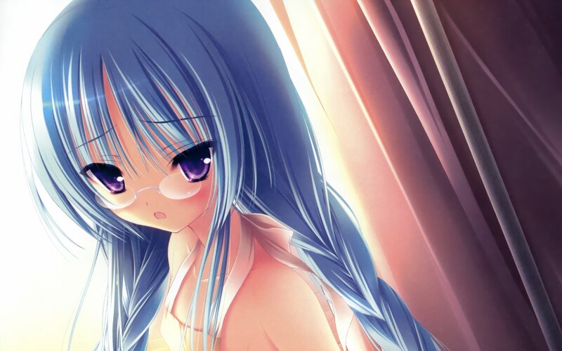 blue-haired anime girl in sunlight