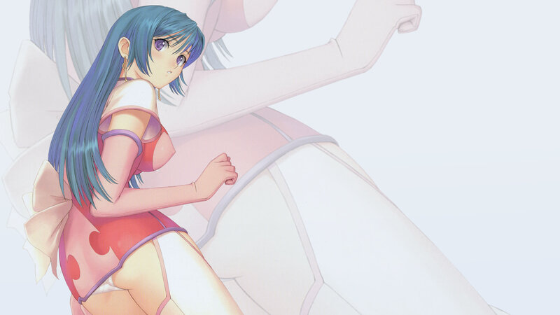 blue-haired anime girl in swimsuit
