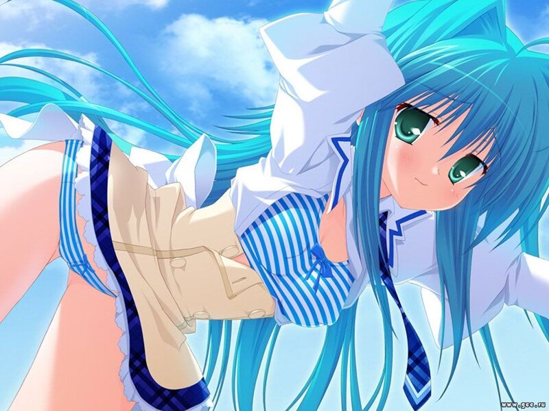 blue-haired anime girl in uniform