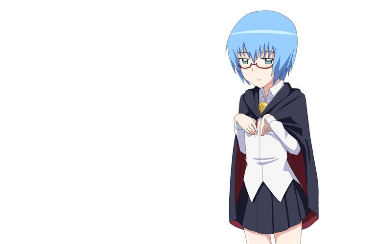 blue-haired anime girl in uniform