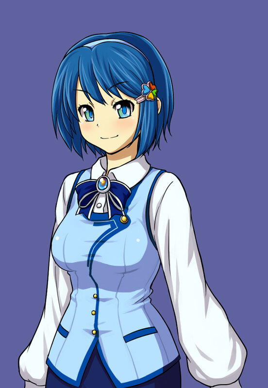 blue-haired anime girl in uniform