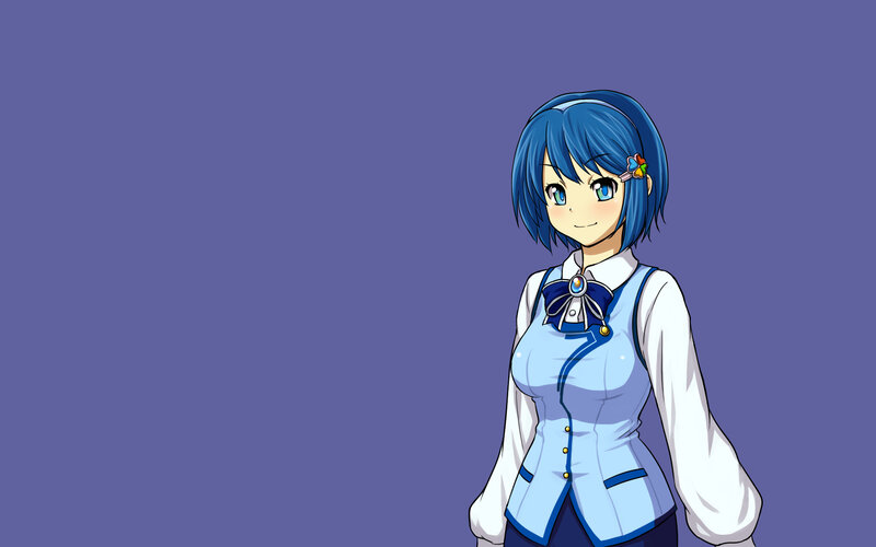 blue-haired anime girl in uniform