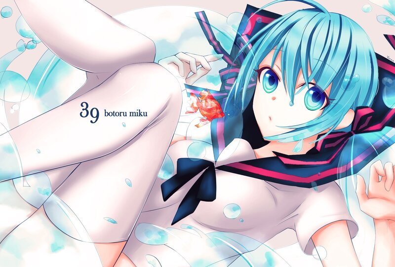Blue-haired anime girl in water